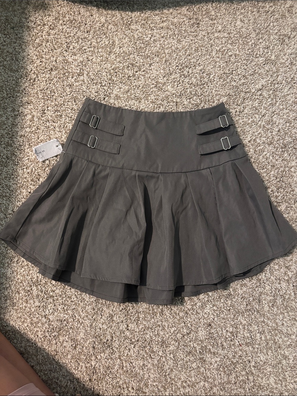 Princess Polly Gray Pleated Skater Mini Skirt with Buckle Straps